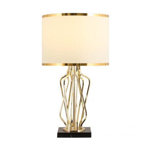 Contemporary Creative Fabric Metal Marble Curved Round 1-Light Table Lamp For Bedroom - Image 20