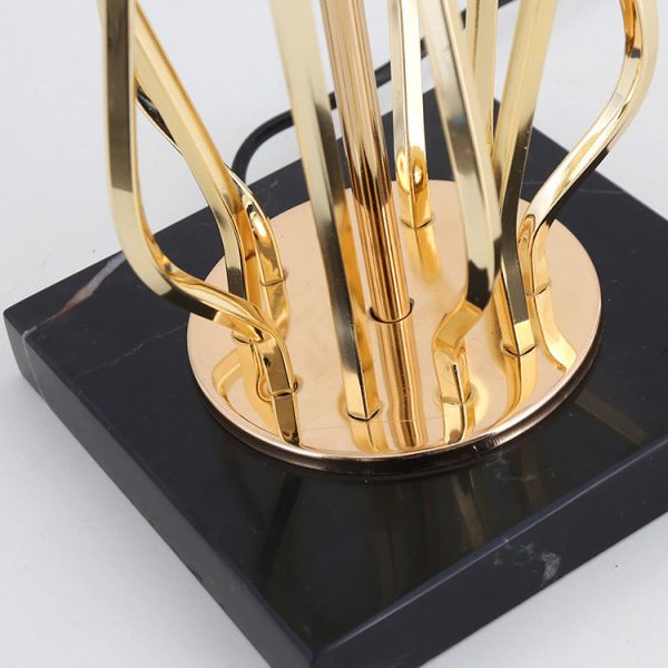 Contemporary Creative Fabric Metal Marble Curved Round 1-Light Table Lamp For Bedroom - Image 9