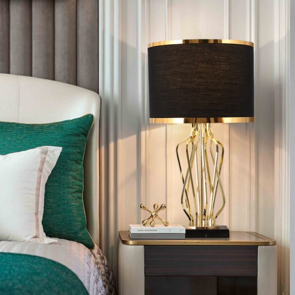 Contemporary Creative Fabric Metal Marble Curved Round 1-Light Table Lamp For Bedroom - Image 10