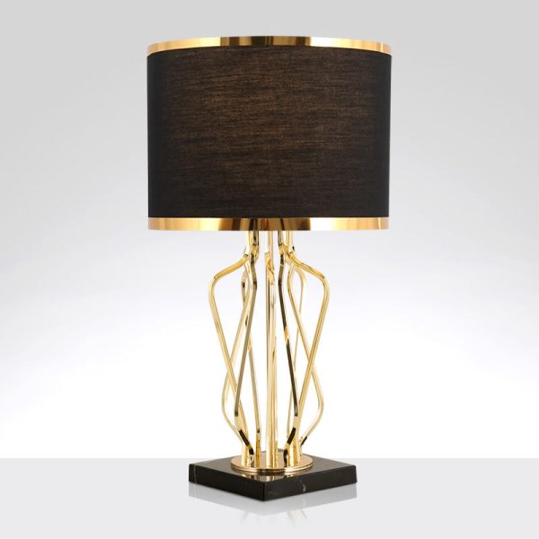Contemporary Creative Fabric Metal Marble Curved Round 1-Light Table Lamp For Bedroom - Image 15