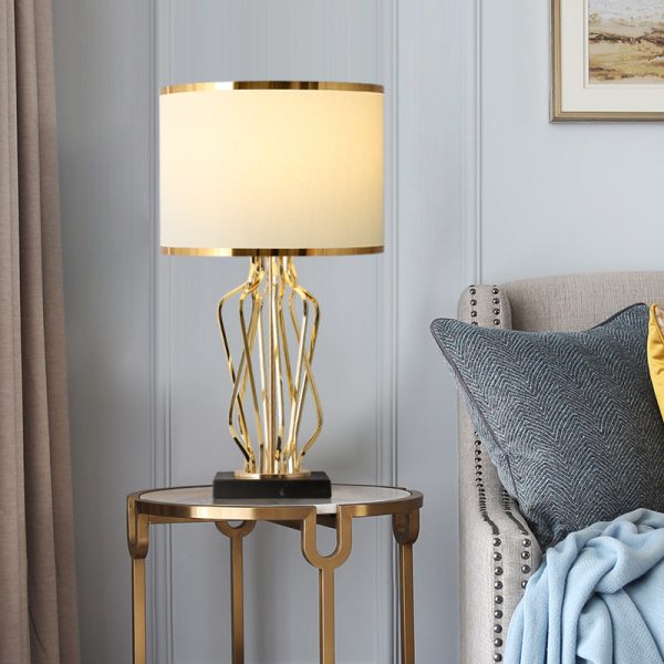 Contemporary Creative Fabric Metal Marble Curved Round 1-Light Table Lamp For Bedroom - Image 11