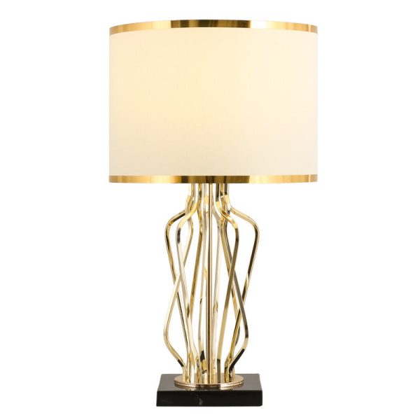 Contemporary Creative Fabric Metal Marble Curved Round 1-Light Table Lamp For Bedroom - Image 16