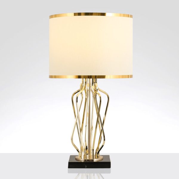 Contemporary Creative Fabric Metal Marble Curved Round 1-Light Table Lamp For Bedroom - Image 19
