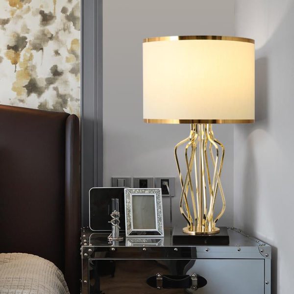 Contemporary Creative Fabric Metal Marble Curved Round 1-Light Table Lamp For Bedroom - Image 14