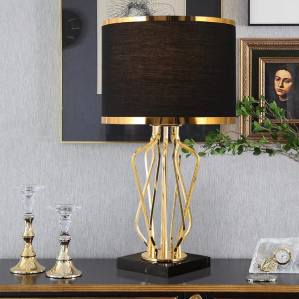 Contemporary Creative Fabric Metal Marble Curved Round 1-Light Table Lamp For Bedroom - Image 17