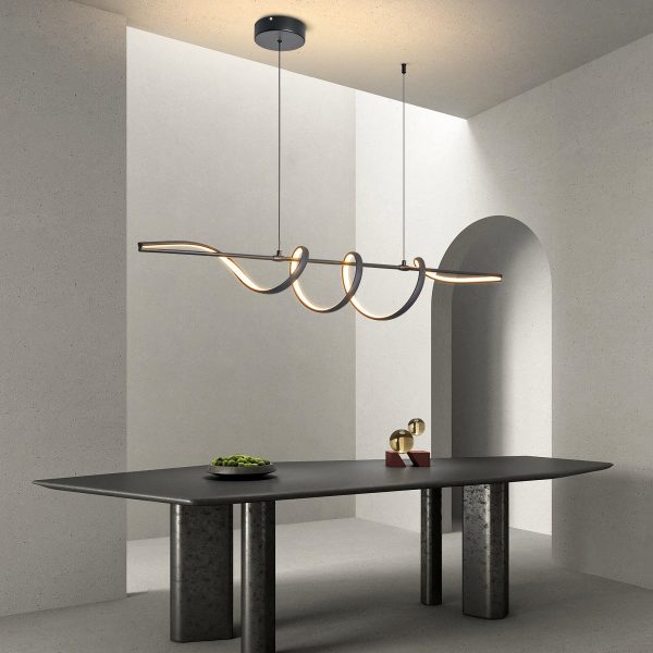 Contemporary Creative Aluminum PVC Curved Linear LED Chandelier Island Light For Dining Room - Image 2