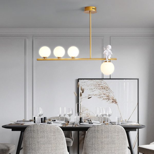 Contemporary Scandinavian Glass Resin Metal Linear Angel Shape 3/4-Light Chandelier Island Light For Dining Room - Image 2