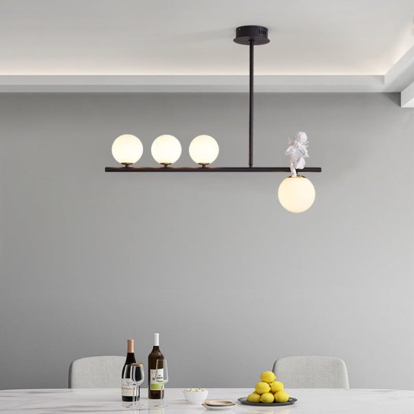 Contemporary Scandinavian Glass Resin Metal Linear Angel Shape 3/4-Light Chandelier Island Light For Dining Room - Image 9