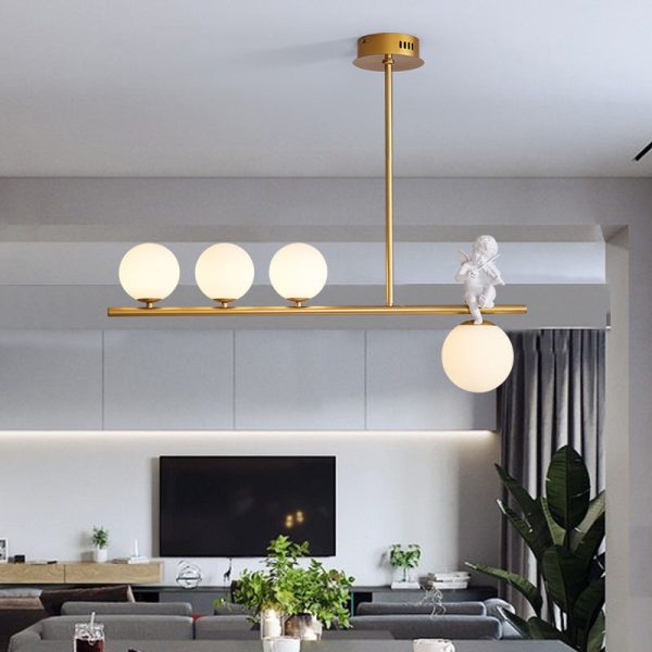 Contemporary Scandinavian Glass Resin Metal Linear Angel Shape 3/4-Light Chandelier Island Light For Dining Room - Image 3