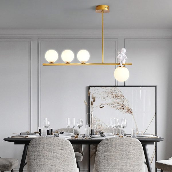 Contemporary Scandinavian Glass Resin Metal Linear Angel Shape 3/4-Light Chandelier Island Light For Dining Room - Image 14