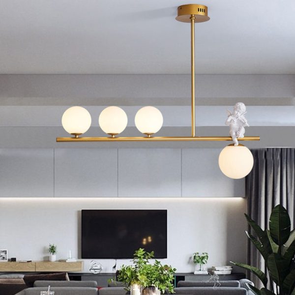 Contemporary Scandinavian Glass Resin Metal Linear Angel Shape 3/4-Light Chandelier Island Light For Dining Room - Image 13