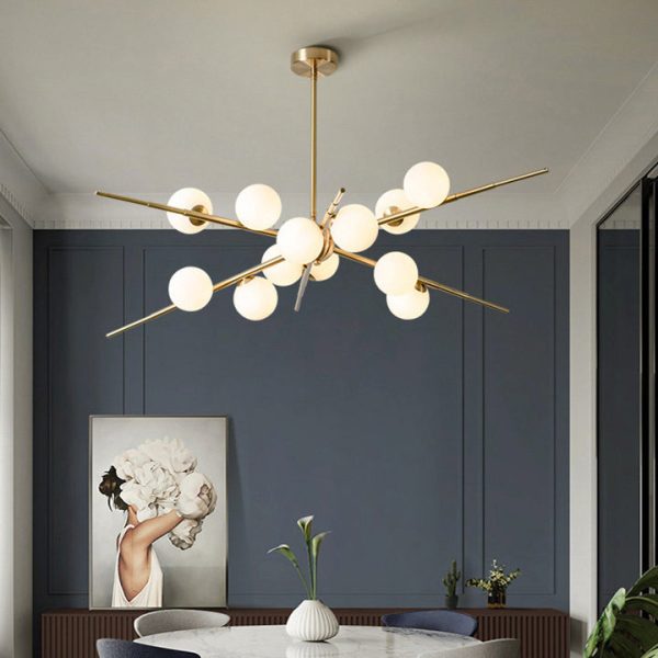 Contemporary Scandinavian Glass Metal Branch Globe Shape 12/16-Light Chandelier For Living Room