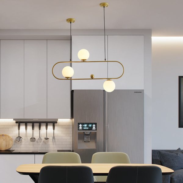 Modern Minimalist Glass Iron Oval Globe 3/4-Light Chandelier Island Light For Living Room