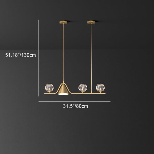 Contemporary Scandinavian Crystal Brass Conical Linear LED Chandelier Island Light For Dining Room - Image 4