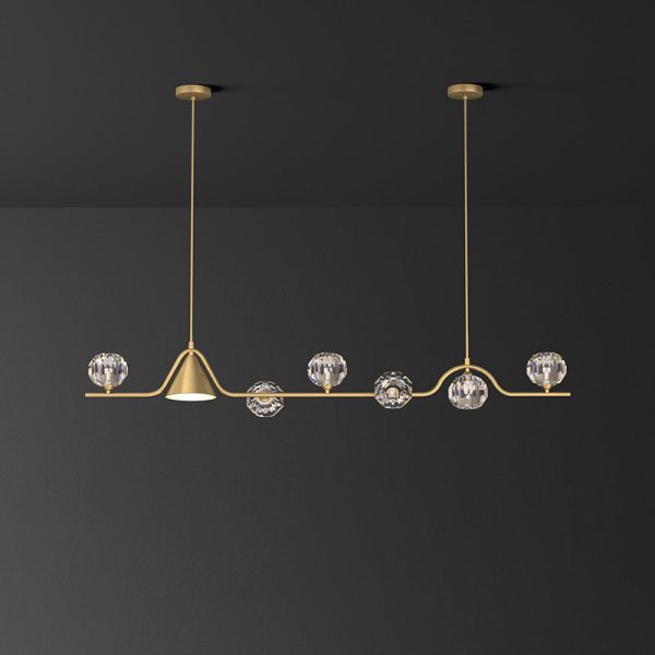 Contemporary Scandinavian Crystal Brass Conical Linear LED Chandelier Island Light For Dining Room - Image 21