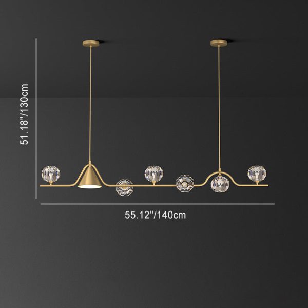 Contemporary Scandinavian Crystal Brass Conical Linear LED Chandelier Island Light For Dining Room - Image 7