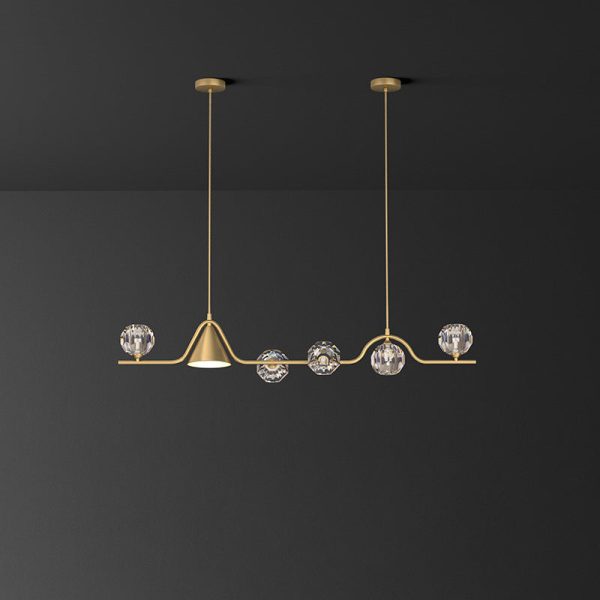 Contemporary Scandinavian Crystal Brass Conical Linear LED Chandelier Island Light For Dining Room - Image 20