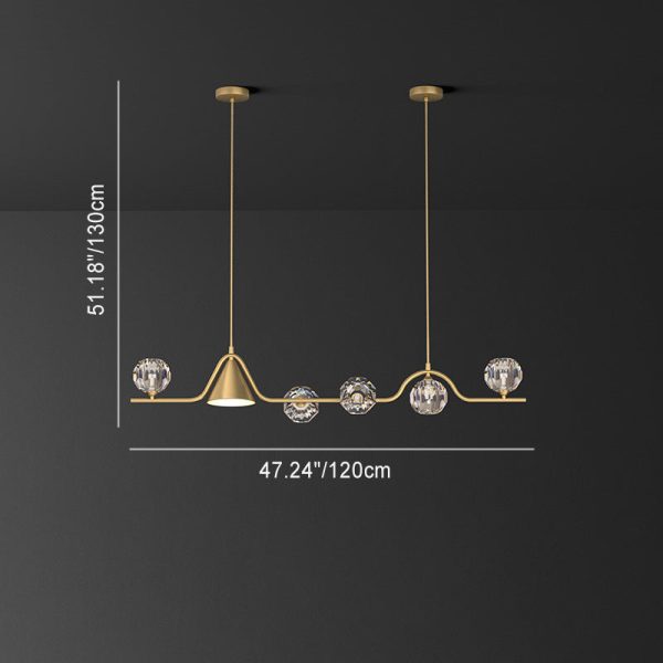 Contemporary Scandinavian Crystal Brass Conical Linear LED Chandelier Island Light For Dining Room - Image 6