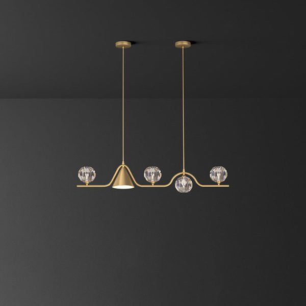 Contemporary Scandinavian Crystal Brass Conical Linear LED Chandelier Island Light For Dining Room - Image 19