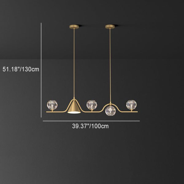 Contemporary Scandinavian Crystal Brass Conical Linear LED Chandelier Island Light For Dining Room - Image 5