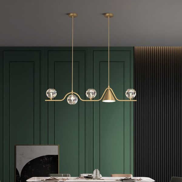 Contemporary Scandinavian Crystal Brass Conical Linear LED Chandelier Island Light For Dining Room - Image 16