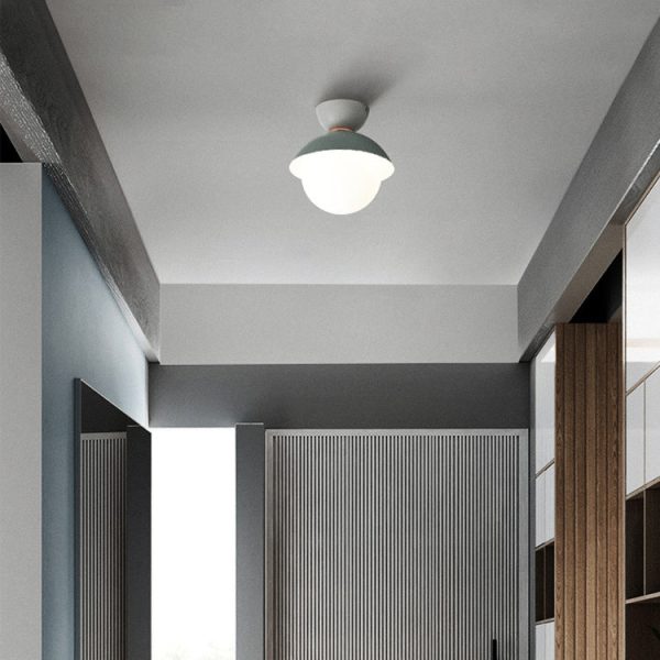 Contemporary Scandinavian Glass Iron Bowl-Shaped Round 1-Light Semi-Flush Mount Ceiling Light For Bedroom & Living Room - Image 14