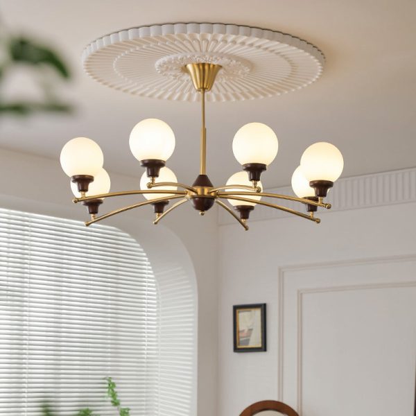 Traditional Chinese Glass Ash Wood Metal Branch Globe Chandelier 4/6/8 Lights For Dining Room - Image 3
