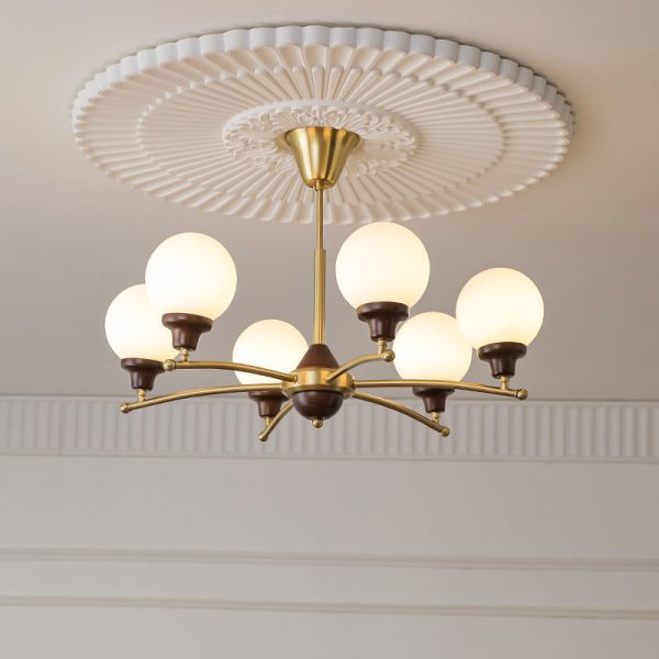 Traditional Chinese Glass Ash Wood Metal Branch Globe Chandelier 4/6/8 Lights For Dining Room