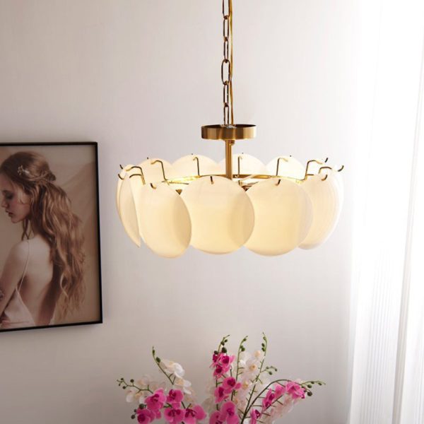 Traditional French Alloy Glass Round Panel 4/6/8-Light Chandelier For Bedroom - Image 2