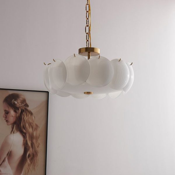 Traditional French Alloy Glass Round Panel 4/6/8-Light Chandelier For Bedroom