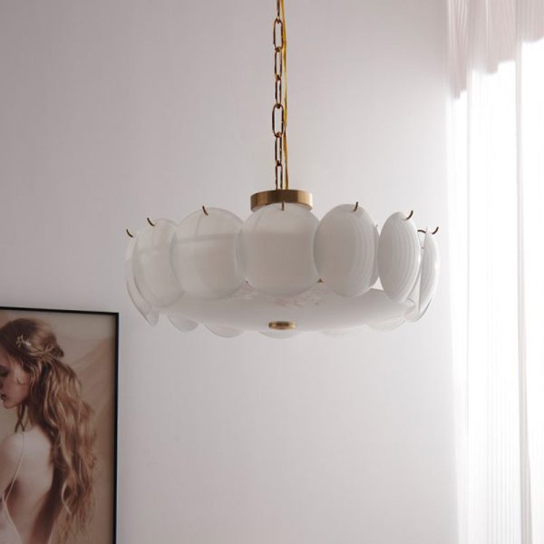Traditional French Alloy Glass Round Panel 4/6/8-Light Chandelier For Bedroom - Image 3