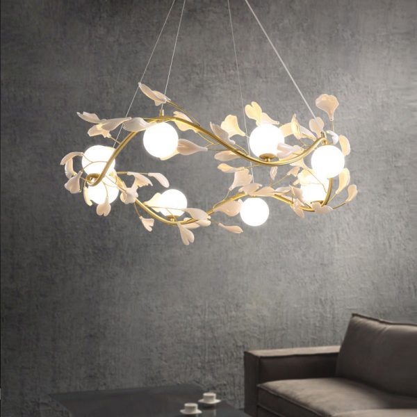 Contemporary Creative PVC Iron Ginkgo Leaf Branching 4/6/8 Lights Chandelier For Dining Room - Image 7