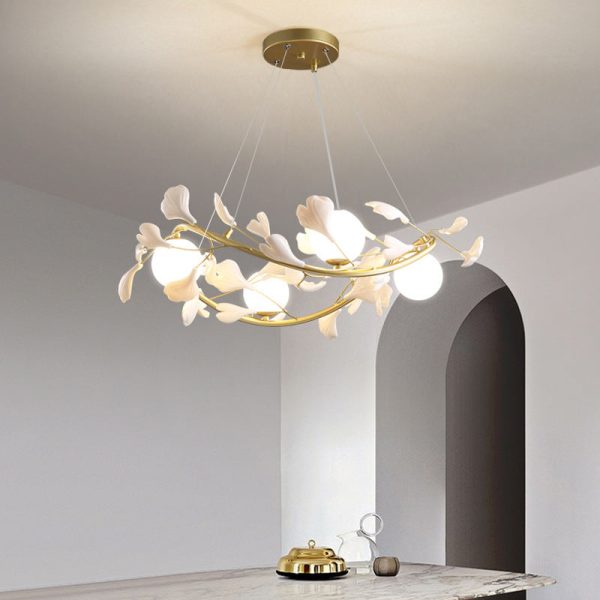 Contemporary Creative PVC Iron Ginkgo Leaf Branching 4/6/8 Lights Chandelier For Dining Room - Image 3
