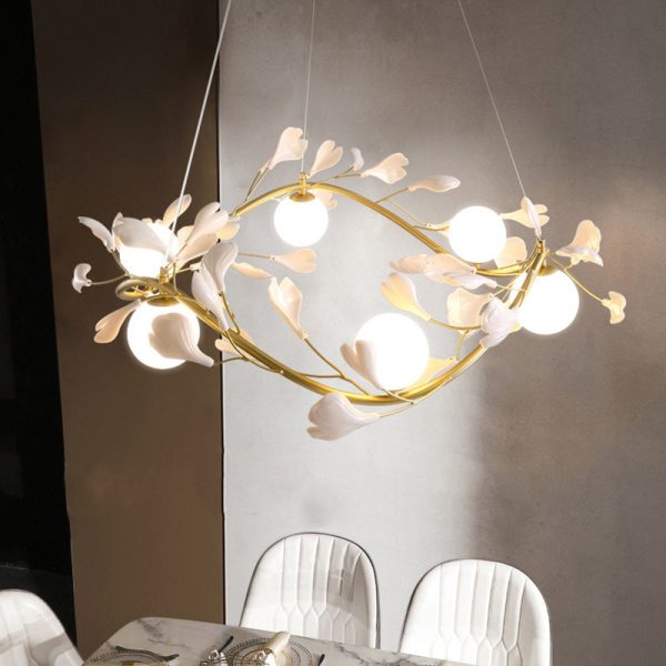 Contemporary Creative PVC Iron Ginkgo Leaf Branching 4/6/8 Lights Chandelier For Dining Room - Image 8