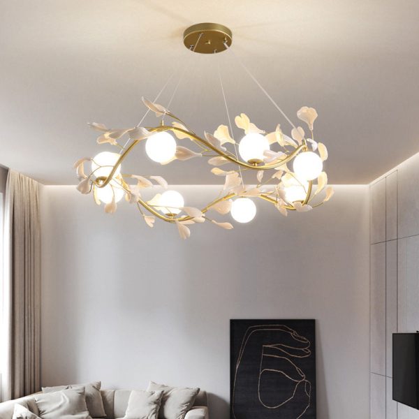 Contemporary Creative PVC Iron Ginkgo Leaf Branching 4/6/8 Lights Chandelier For Dining Room - Image 2