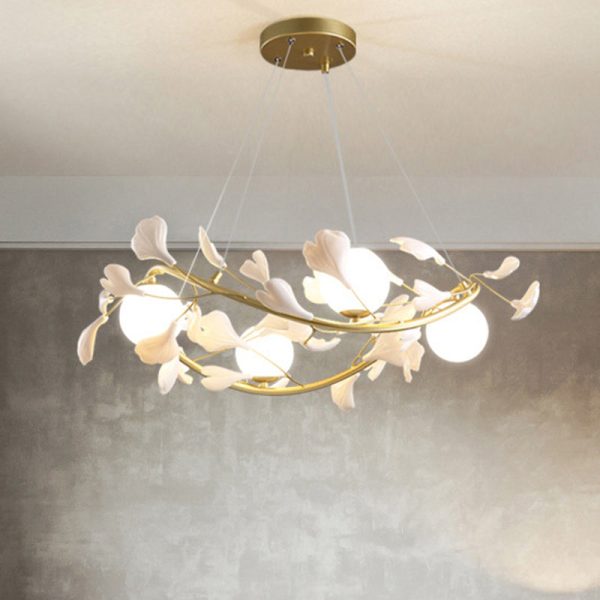 Contemporary Creative PVC Iron Ginkgo Leaf Branching 4/6/8 Lights Chandelier For Dining Room