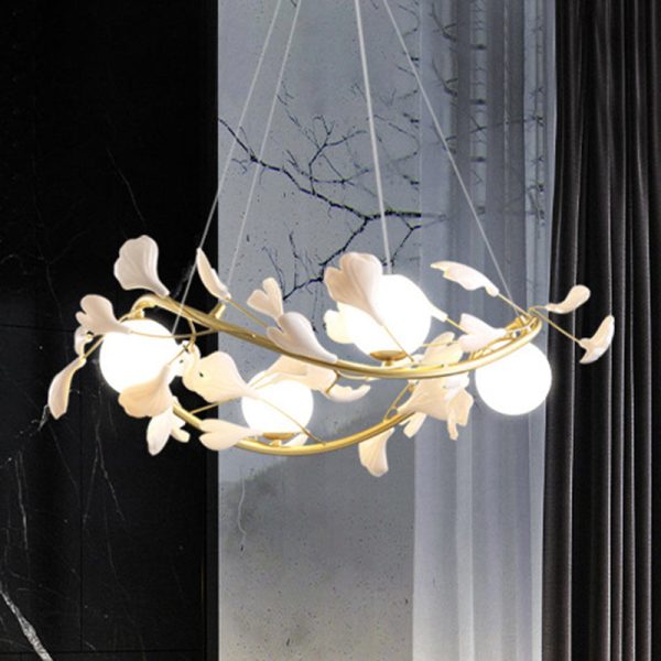 Contemporary Creative PVC Iron Ginkgo Leaf Branching 4/6/8 Lights Chandelier For Dining Room - Image 9
