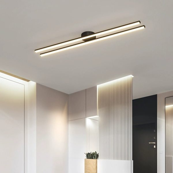 Modern Minimalist Iron Aluminum Acrylic Geometric Line LED Semi-Flush Mount Ceiling Light For Hallway - Image 2