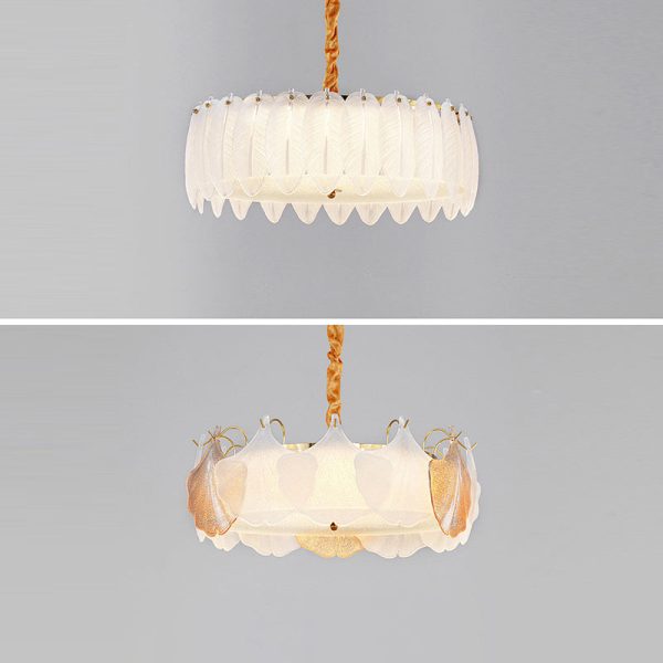 Traditional French Metal & Glass Round Shell Leaf LED Chandelier For Bedroom And Living Room - Image 23
