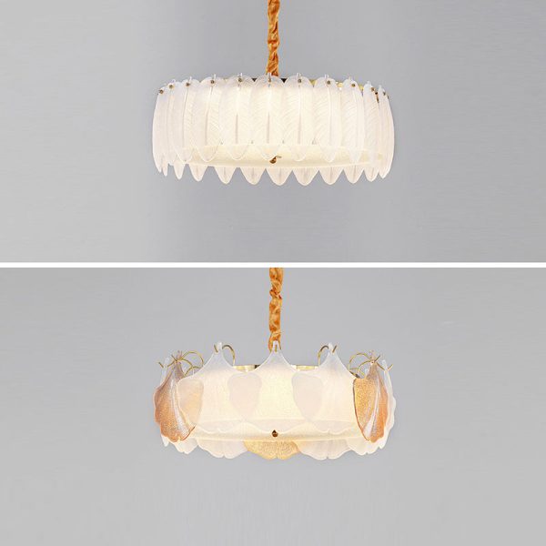 Traditional French Metal & Glass Round Shell Leaf LED Chandelier For Bedroom And Living Room - Image 24