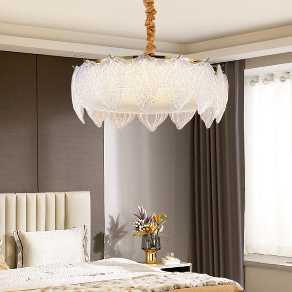 Traditional French Metal & Glass Round Shell Leaf LED Chandelier For Bedroom And Living Room - Image 3