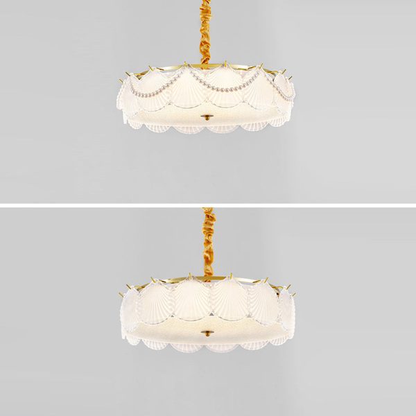 Traditional French Metal & Glass Round Shell Leaf LED Chandelier For Bedroom And Living Room - Image 28