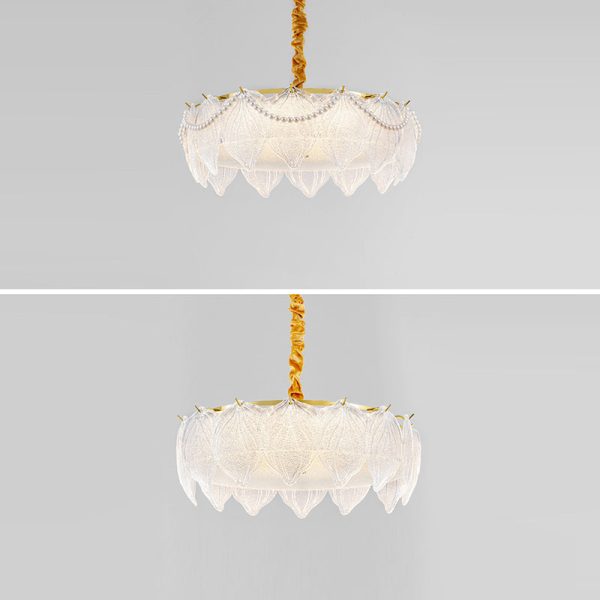 Traditional French Metal & Glass Round Shell Leaf LED Chandelier For Bedroom And Living Room - Image 29