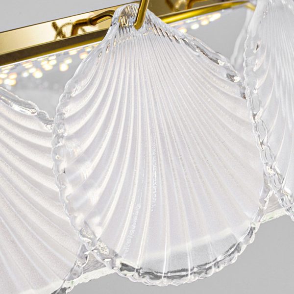 Traditional French Metal & Glass Round Shell Leaf LED Chandelier For Bedroom And Living Room - Image 10