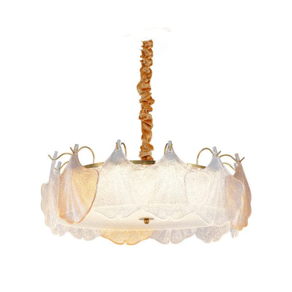 Traditional French Metal & Glass Round Shell Leaf LED Chandelier For Bedroom And Living Room - Image 30