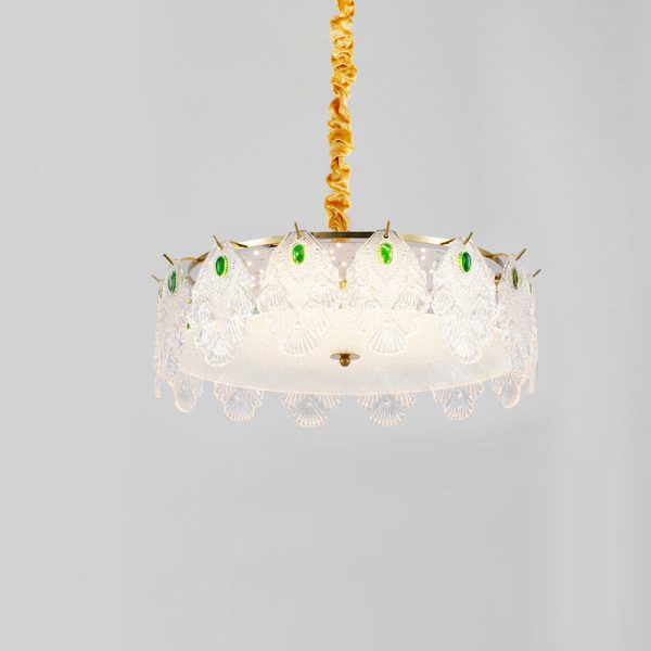 Traditional French Metal & Glass Round Shell Leaf LED Chandelier For Bedroom And Living Room - Image 19