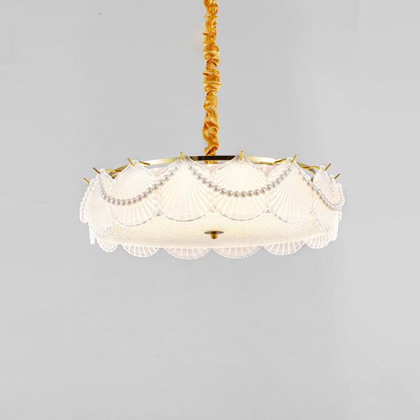 Traditional French Metal & Glass Round Shell Leaf LED Chandelier For Bedroom And Living Room - Image 17