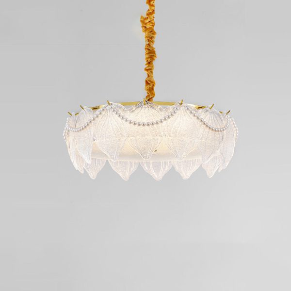 Traditional French Metal & Glass Round Shell Leaf LED Chandelier For Bedroom And Living Room - Image 22