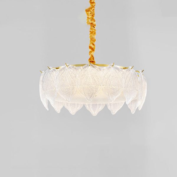Traditional French Metal & Glass Round Shell Leaf LED Chandelier For Bedroom And Living Room - Image 21