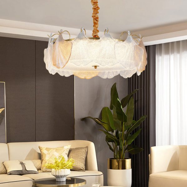 Traditional French Metal & Glass Round Shell Leaf LED Chandelier For Bedroom And Living Room - Image 2
